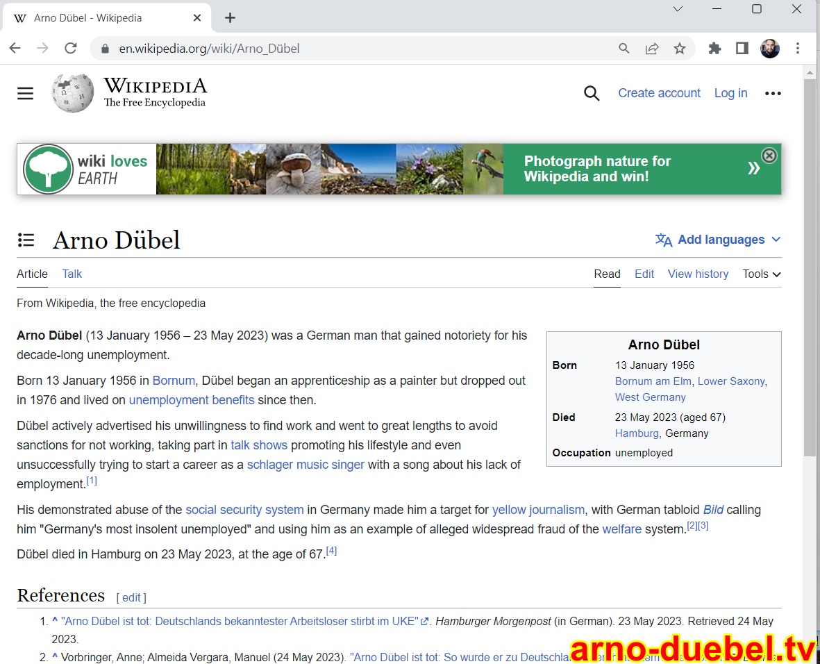 Offiziell: Arno Dübel erhält Wikipedia-Eintrag
