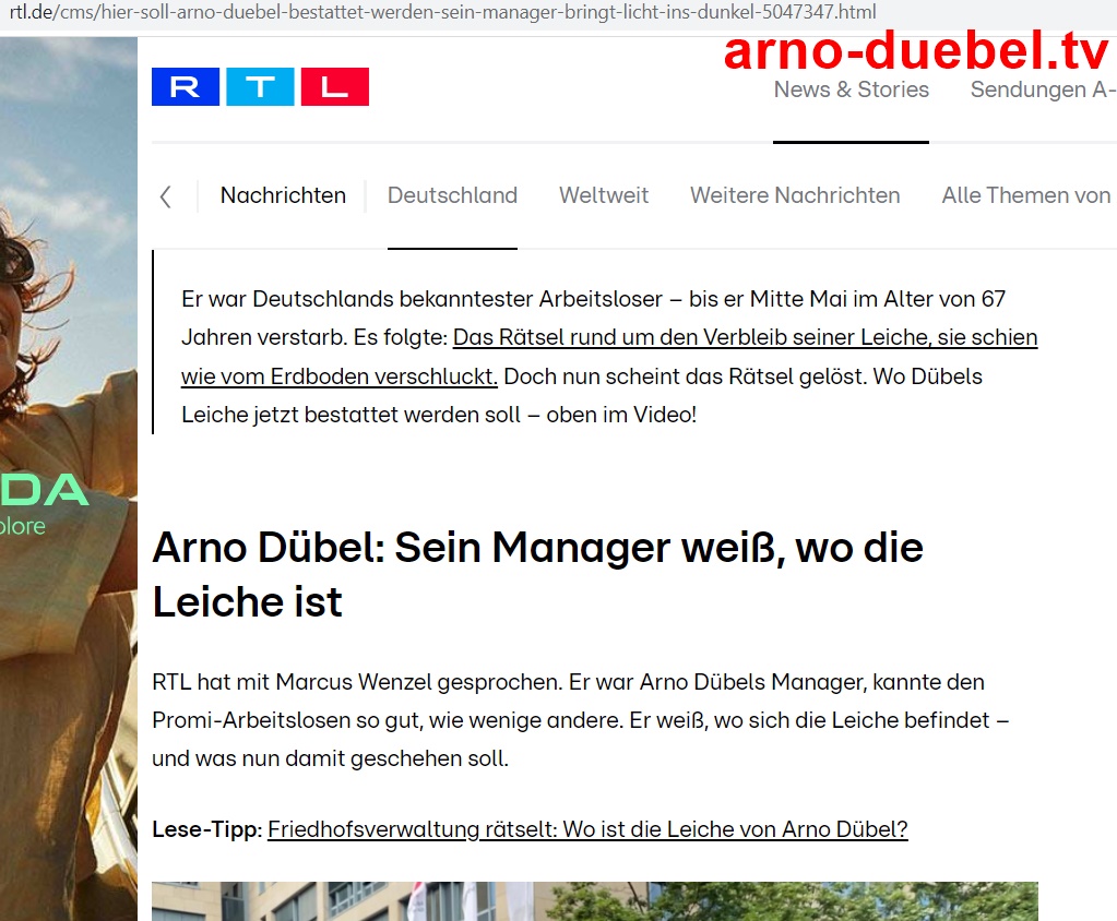 Rätsel um Leiche gelöst! Hier soll Arno Dübel bestattet werden | RTL.de