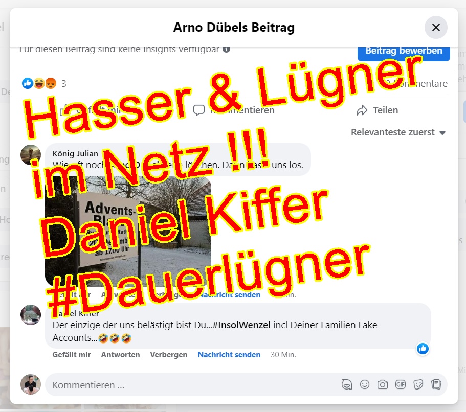 Facebook-Hasser Daniel Kiffer mit Unwahrheiten zu Rechteinhaber Marcus Wenzel | Hass im Netz